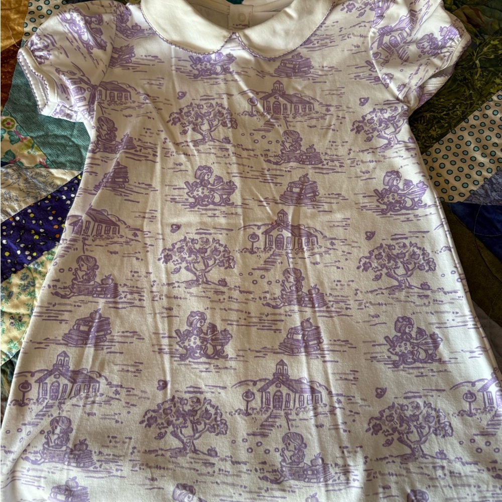Maddie & Conner School Days Dress Purple Toile Girls Size 6 Puff Sleeve Knit